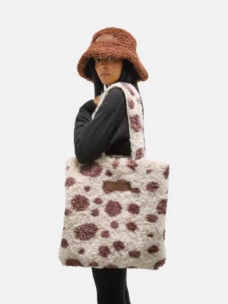Borsa tote marrone in pelliccia sintetica