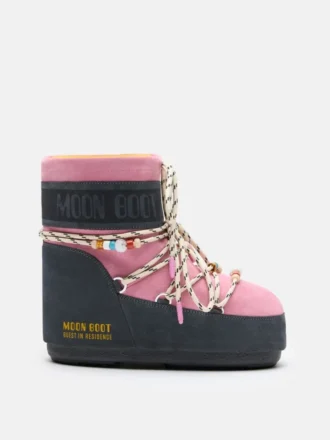Stivali Moon Boot X Guest in Residence Icon Low in pelle scamosciata con perline grigio e rosa